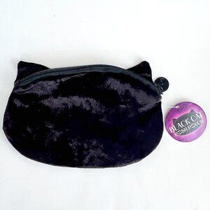 NWT Velvety Plush Black Cat Posh Zip Pouch Bag w/ Kitty Ears Cat Lady Box